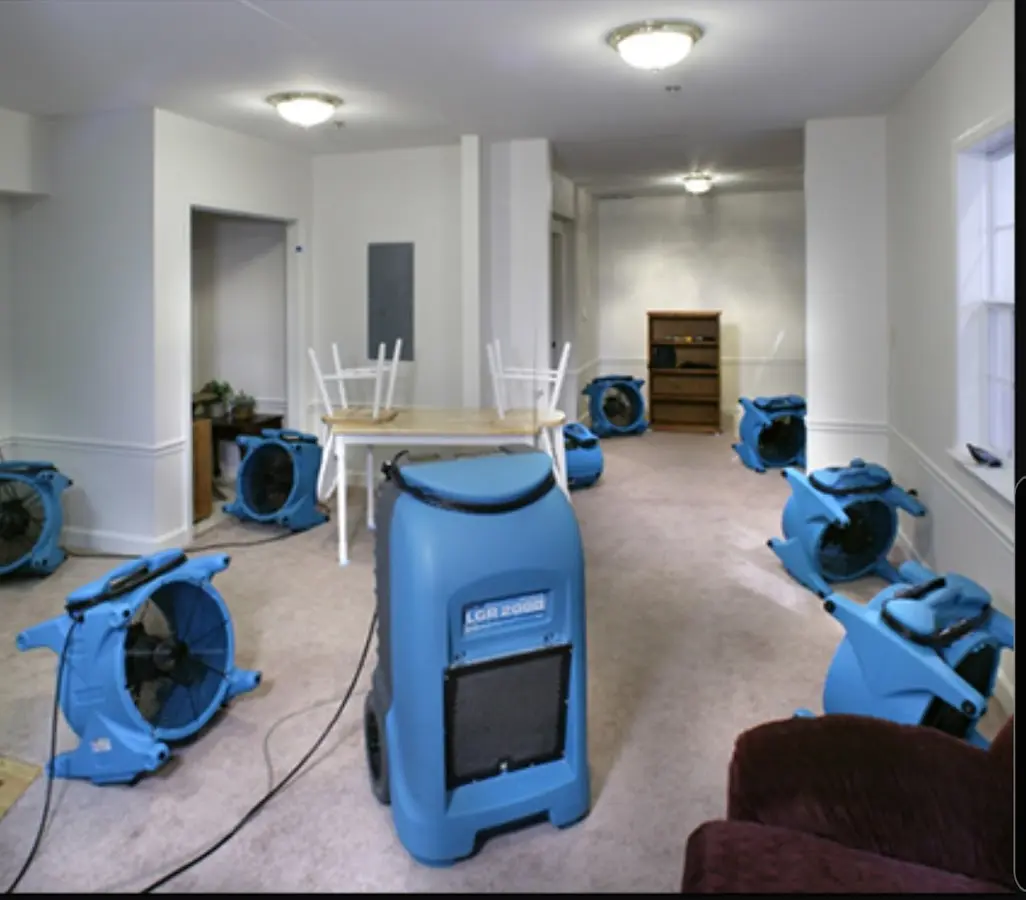 Air movers and dehumidifier setup for Water Extraction & Removal in Jonesborough